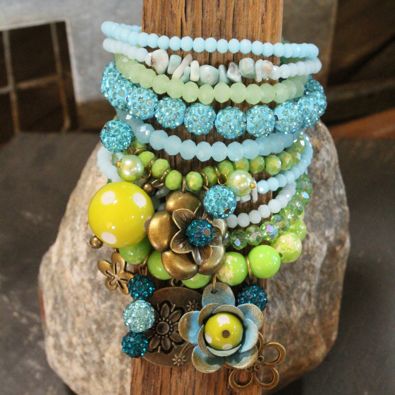 Color Explosion Lime Flower Charm'd Bracelet Set