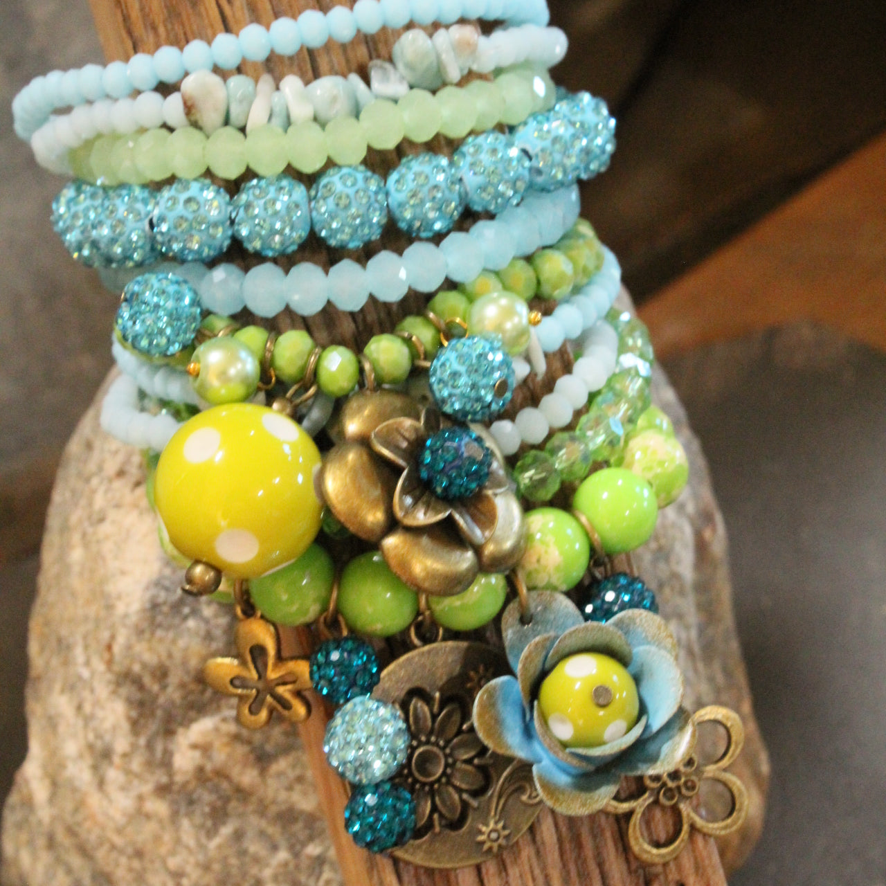 Color Explosion Lime Flower Charm'd Bracelet Set