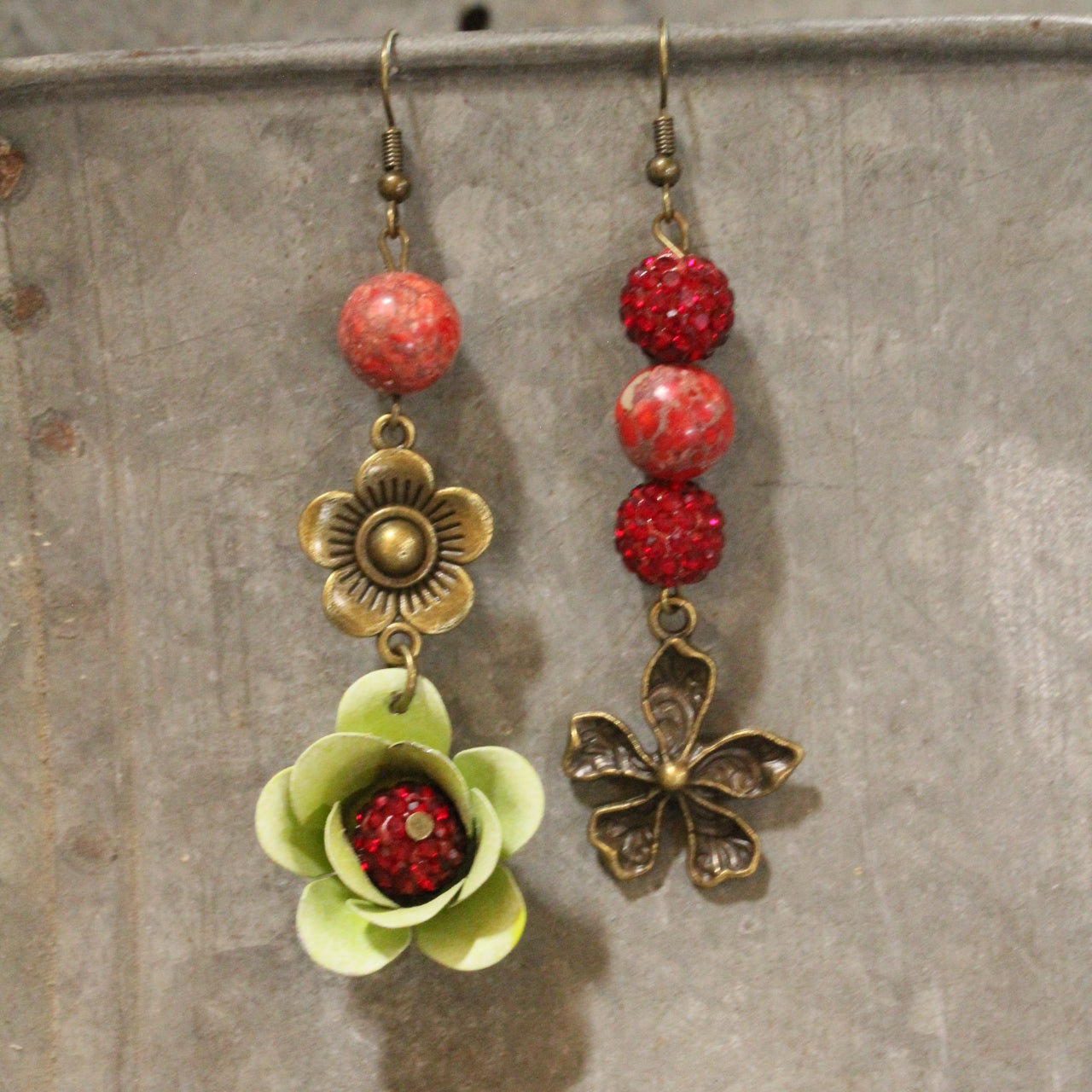 Color Explosion Burnt Red Flower Dangle Earrings