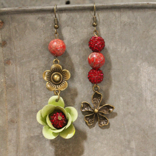 Color Explosion Burnt Red Flower Dangle Earrings