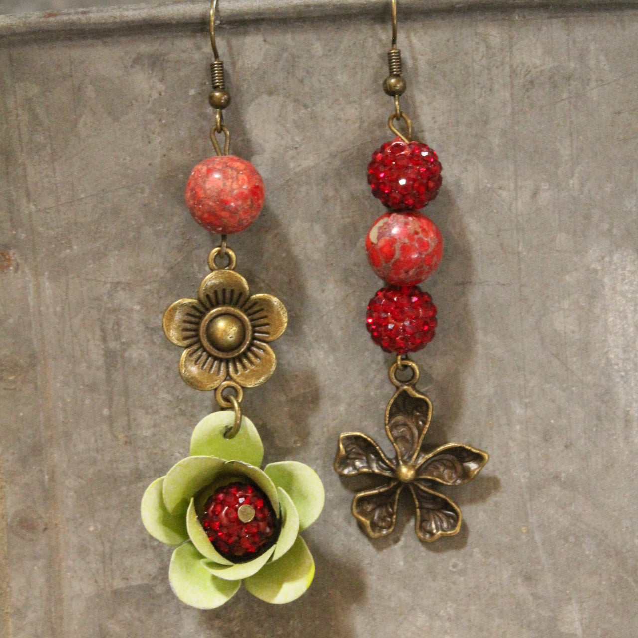 Color Explosion Burnt Red Flower Dangle Earrings