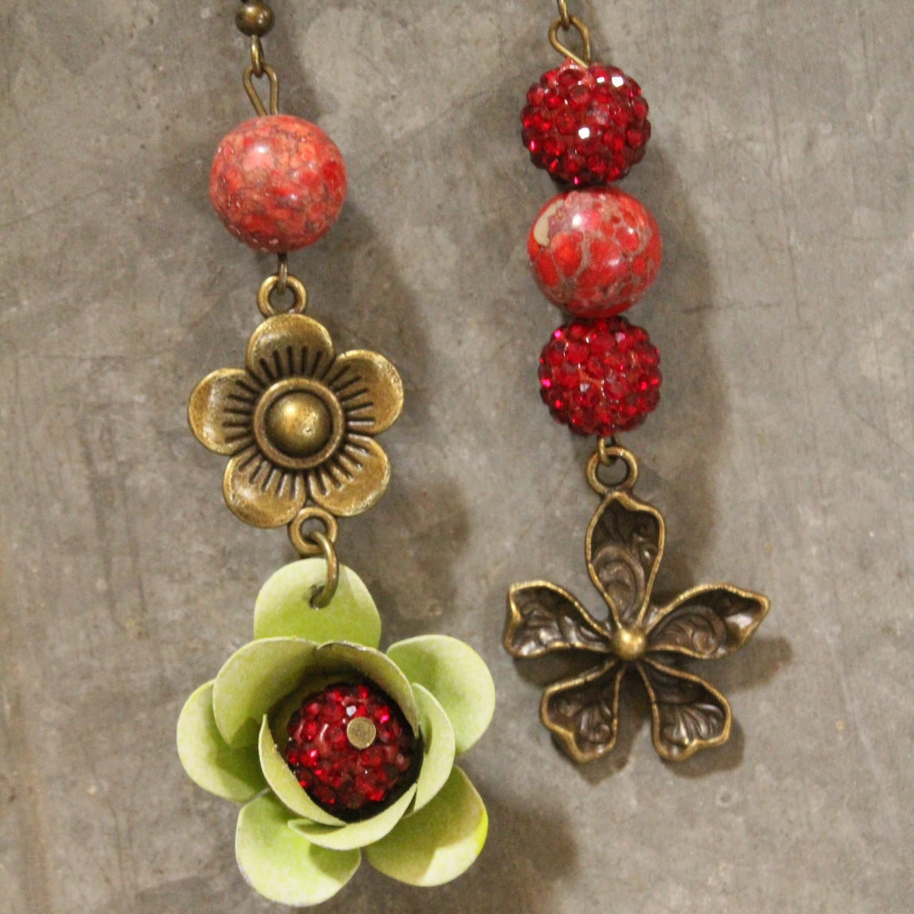 Color Explosion Burnt Red Flower Dangle Earrings