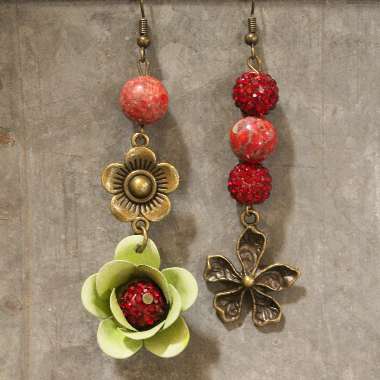 Color Explosion Burnt Red Flower Dangle Earrings