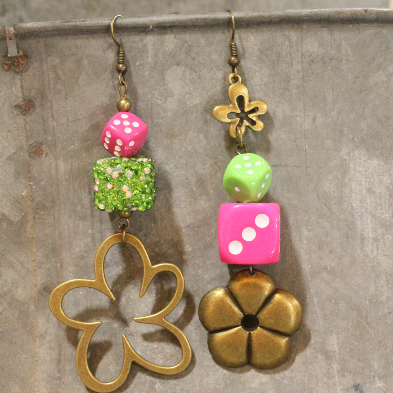 Color Explosion Pinky Flower Dangle Earrings