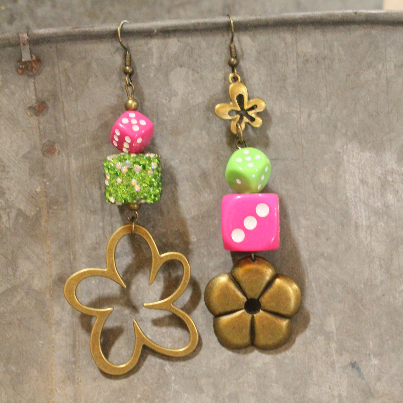 Color Explosion Pinky Flower Dangle Earrings