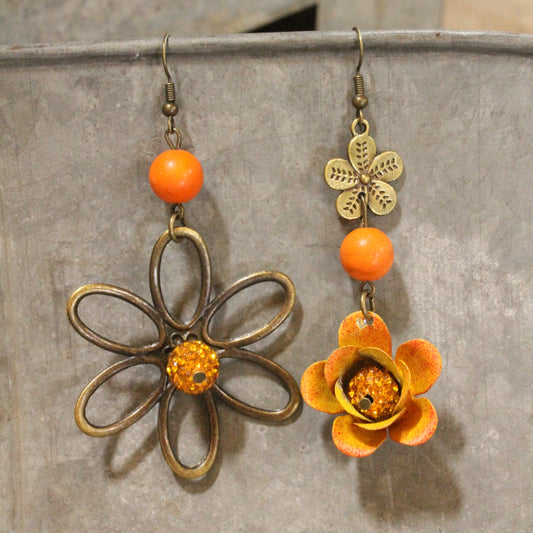 Color Explosion Orange Flower Dangle Earrings