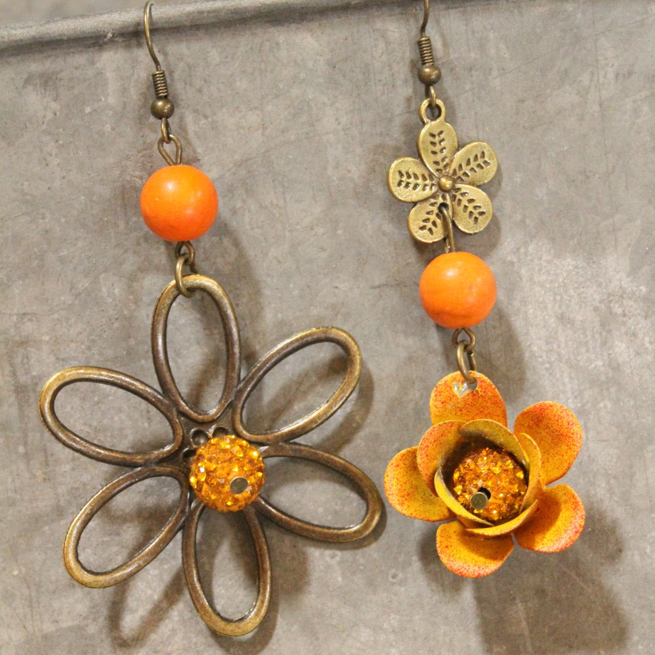 Color Explosion Orange Flower Dangle Earrings