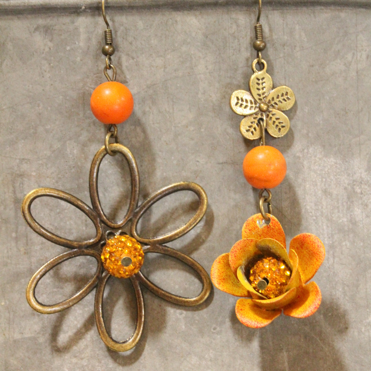 Color Explosion Orange Flower Dangle Earrings