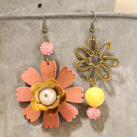 Color Explosion Mustard Flower Dangle Earrings