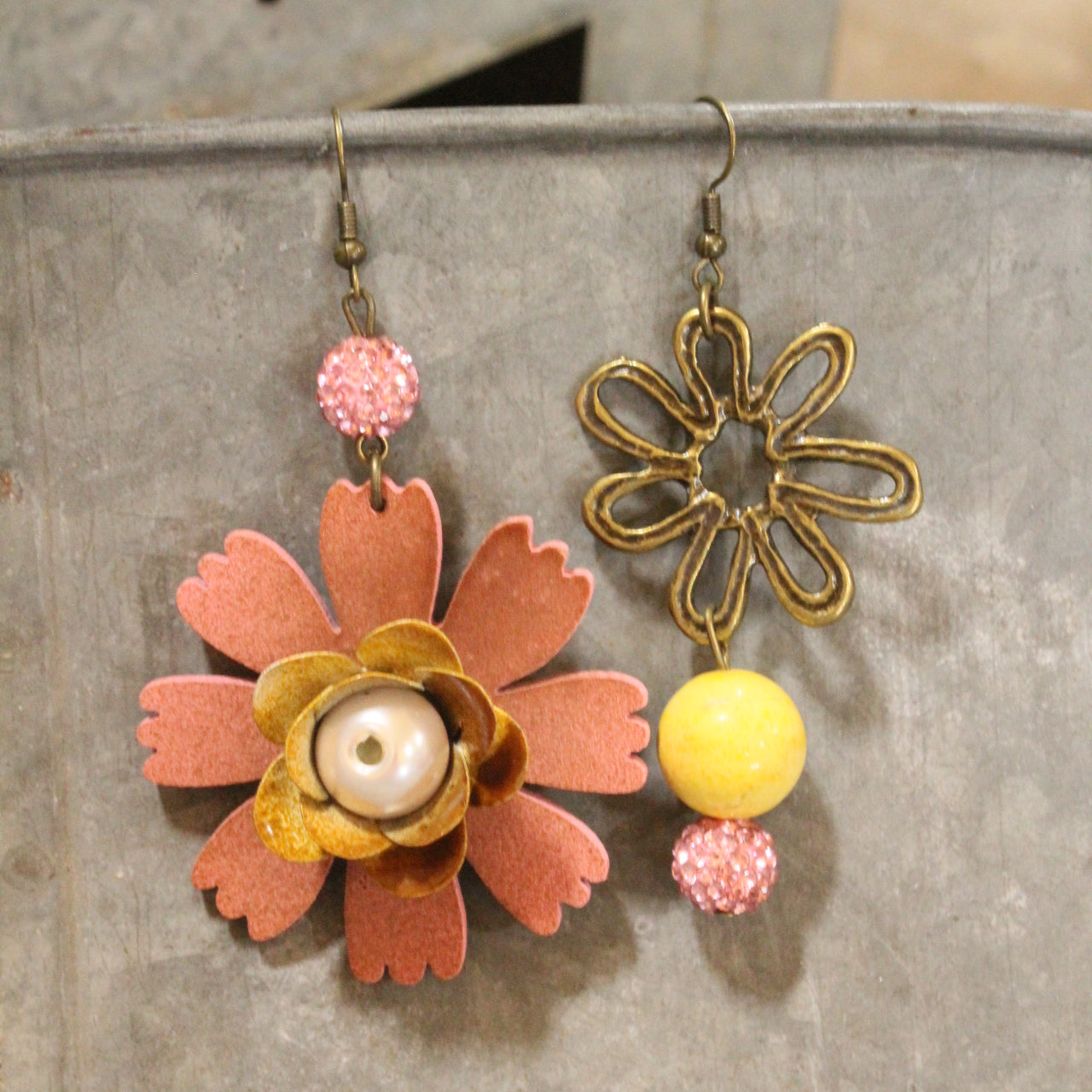 Color Explosion Mustard Flower Dangle Earrings