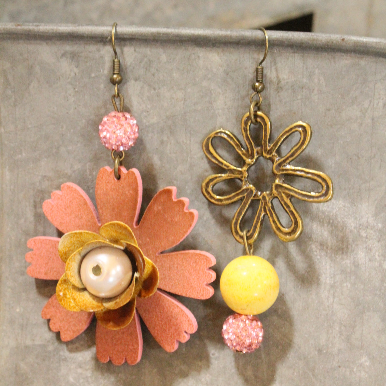 Color Explosion Mustard Flower Dangle Earrings