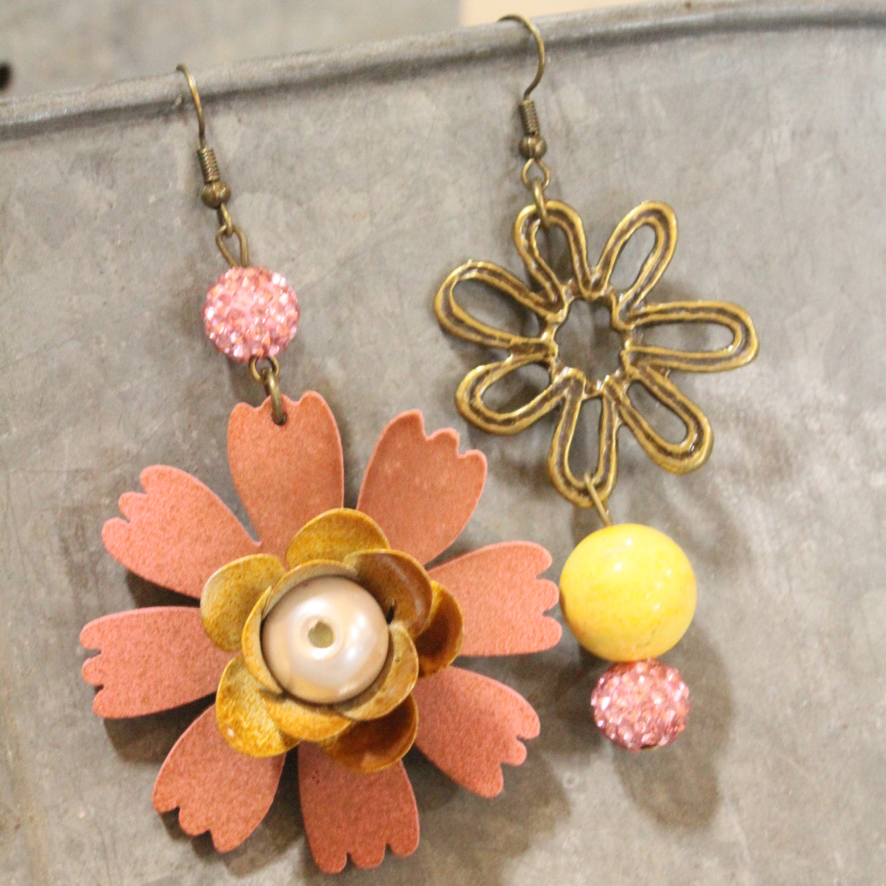 Color Explosion Mustard Flower Dangle Earrings