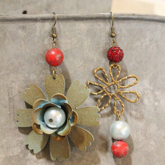 Color Explosion Turquoise Flower Dangle Earrings