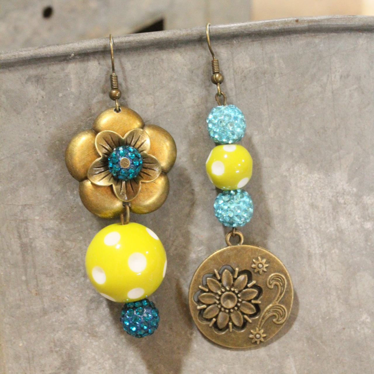 Color Explosion Lime Flower Dangle Earrings
