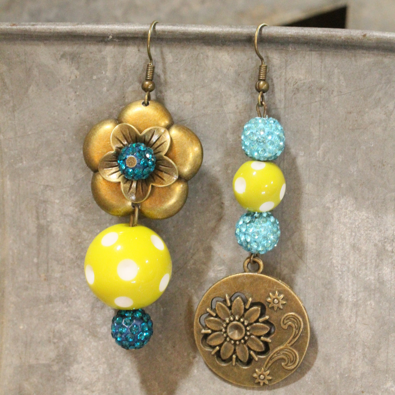 Color Explosion Lime Flower Dangle Earrings