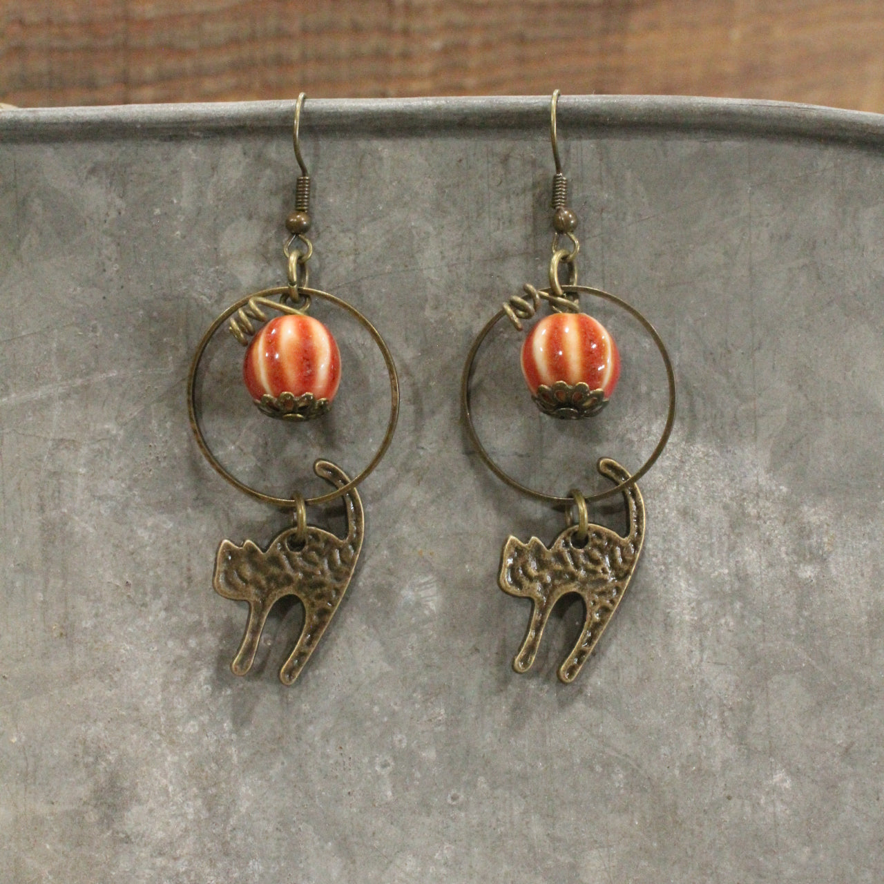 Halloween Pumpkin & Cat Earrings