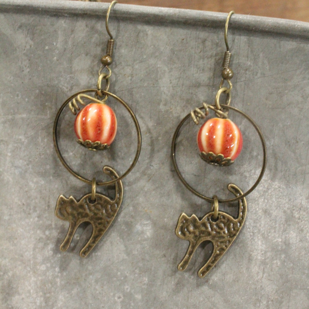 Halloween Pumpkin & Cat Earrings