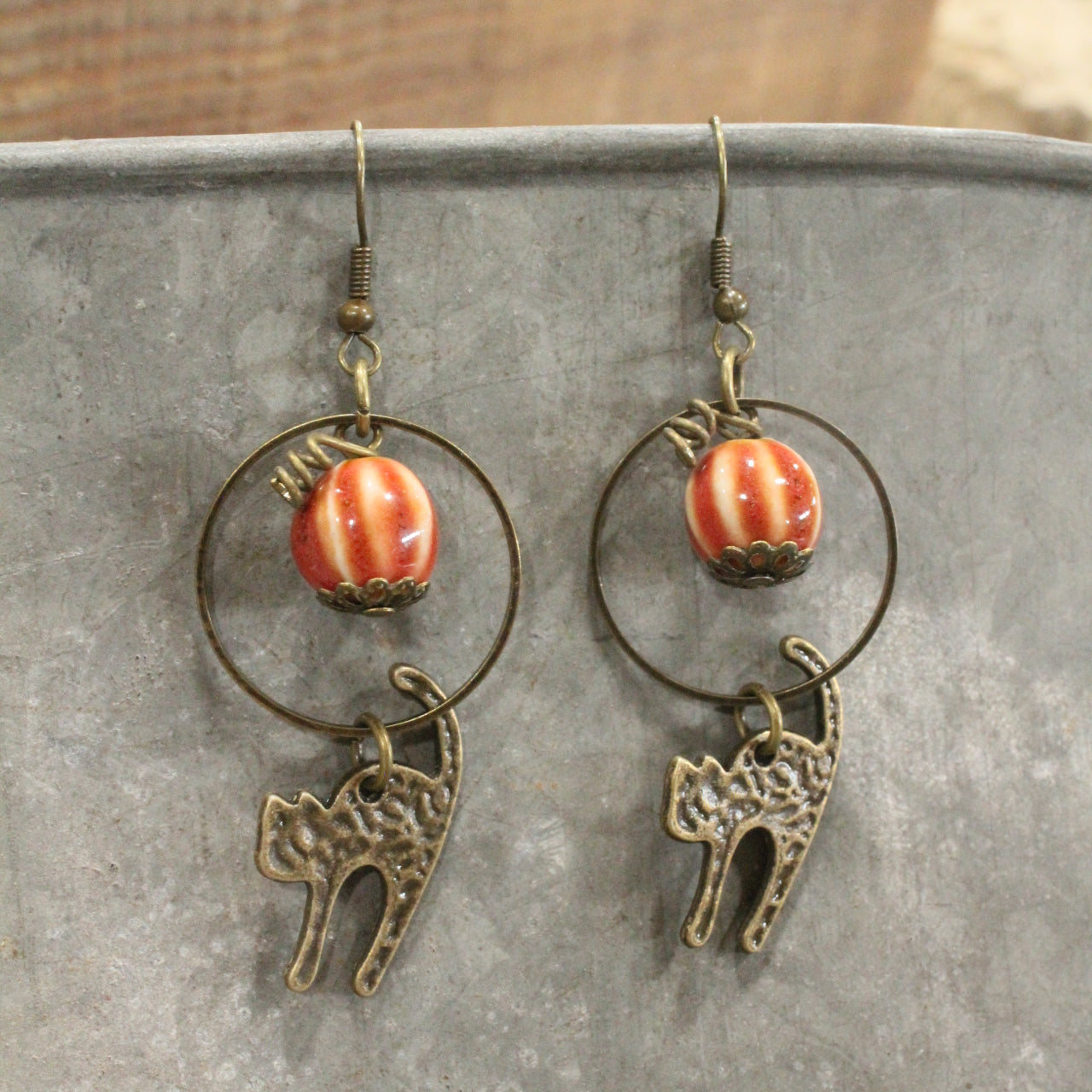 Halloween Pumpkin & Cat Earrings