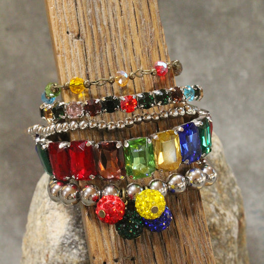 Multi Color Bling Silver Bracelet Set