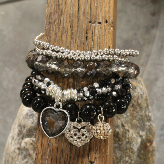 Back In Black Heart Stretch Bracelet Set