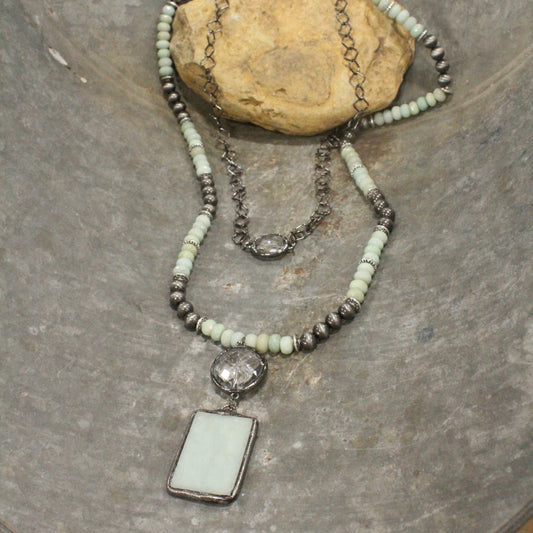 Navajo Pearl & Howlite Stone Drop Layered Necklace