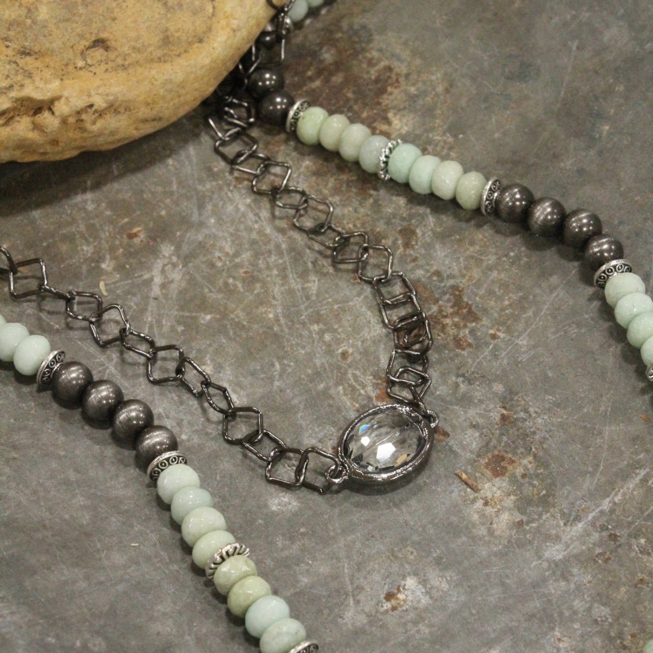 Navajo Pearl & Howlite Stone Drop Layered Necklace