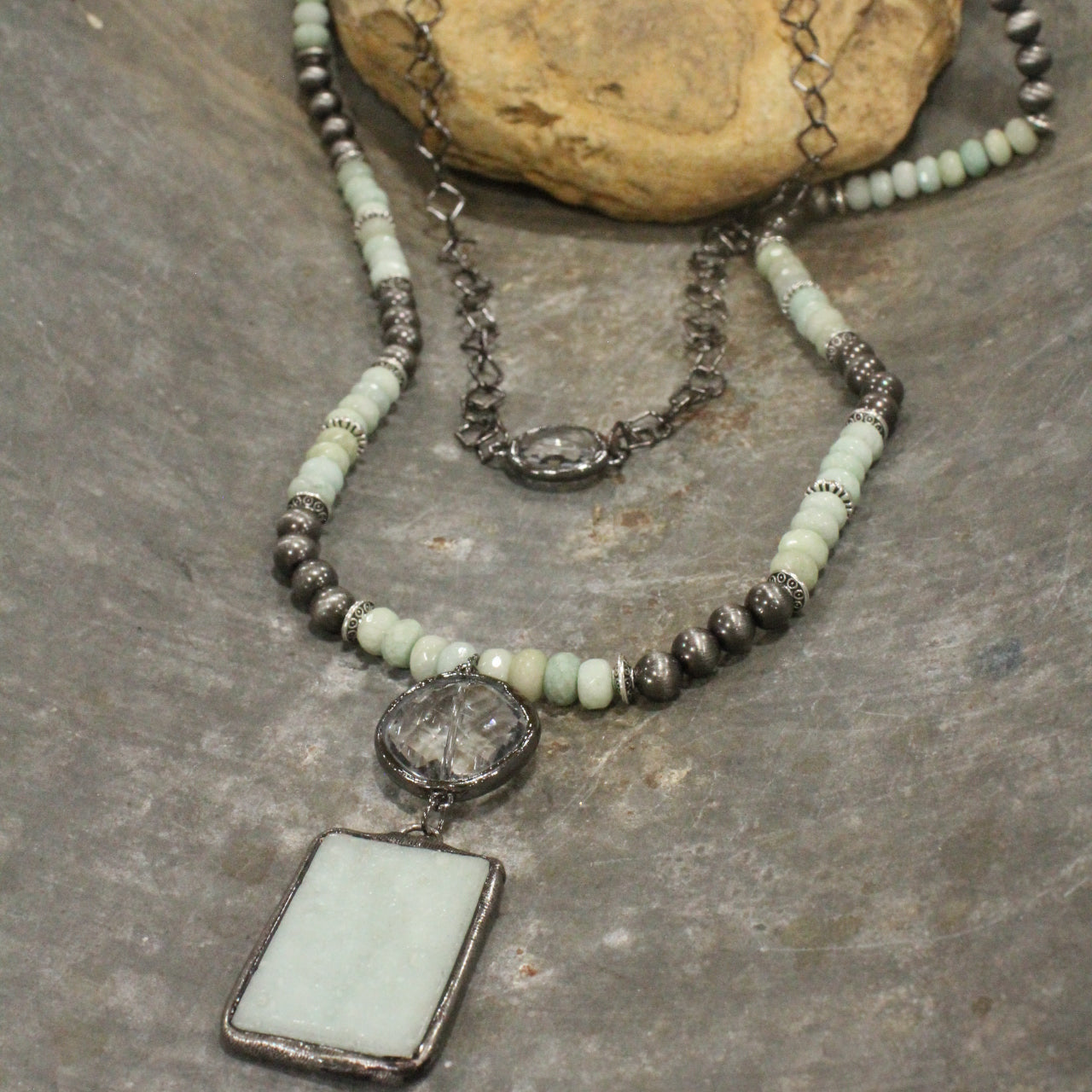 Navajo Pearl & Howlite Stone Drop Layered Necklace