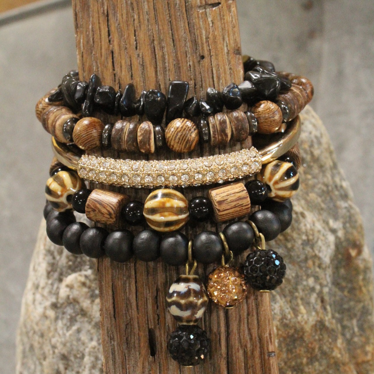 Rich & Golden Black & Bronze Bracelet Set