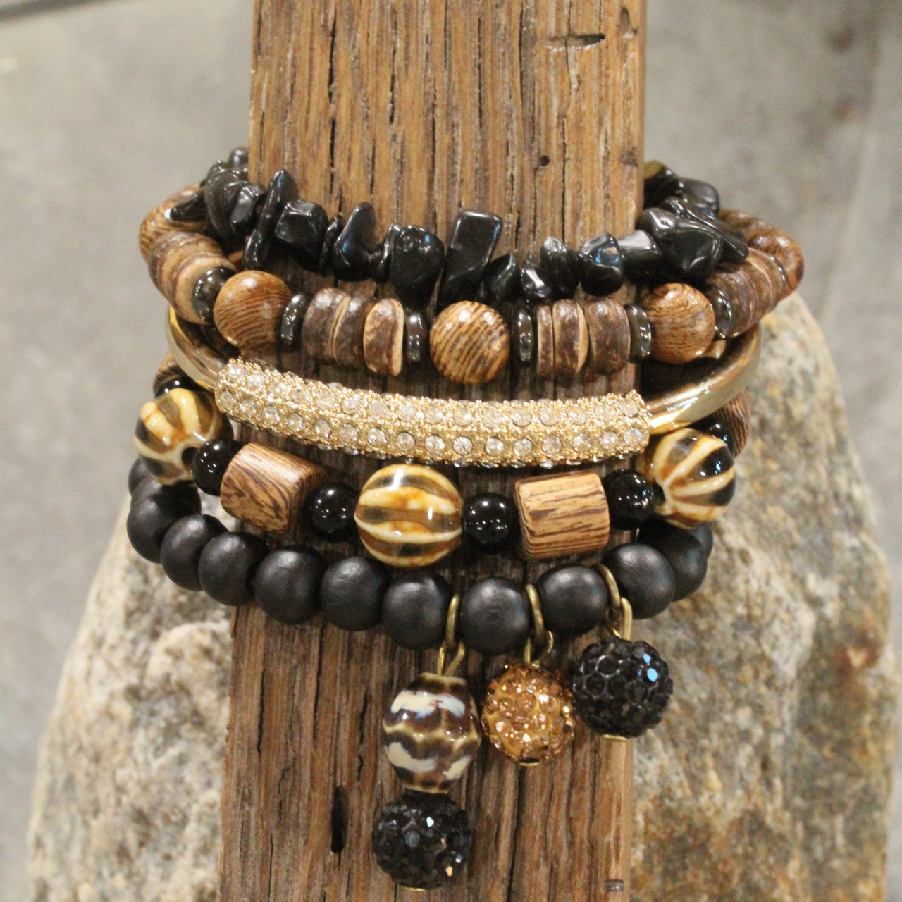 Rich & Golden Black & Bronze Bracelet Set