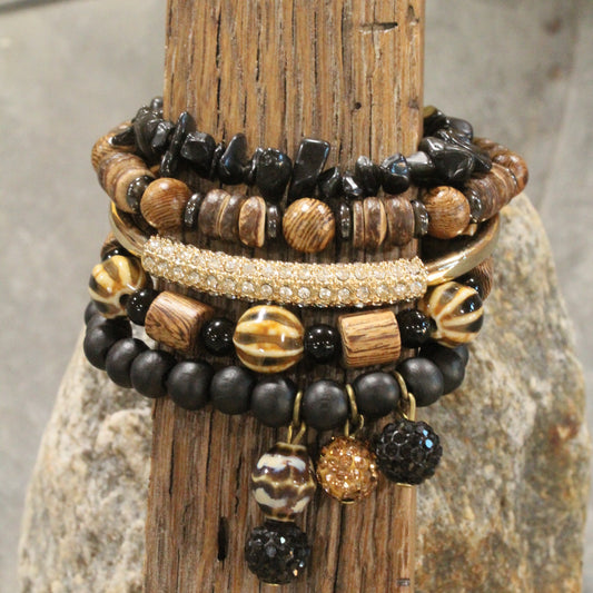 Rich & Golden Black & Bronze Bracelet Set