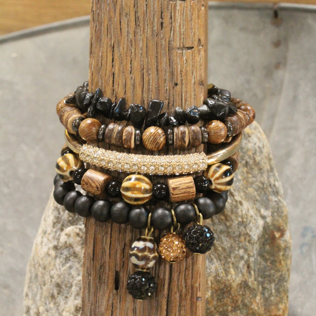 Rich & Golden Black & Bronze Bracelet Set