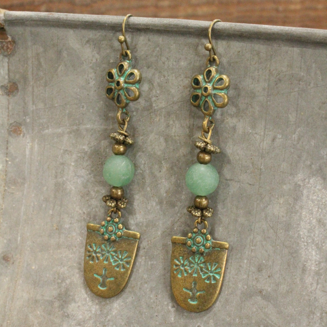 Flower Dangle Verdigris Earrings