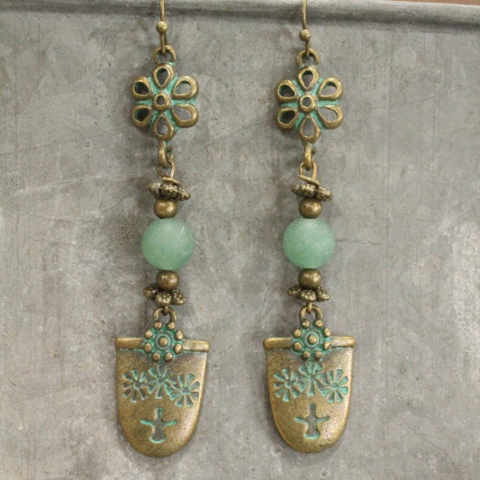 Flower Dangle Verdigris Earrings