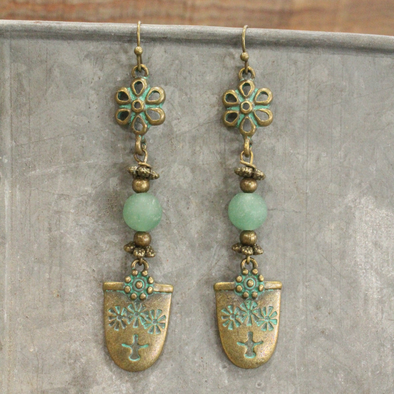 Flower Dangle Verdigris Earrings