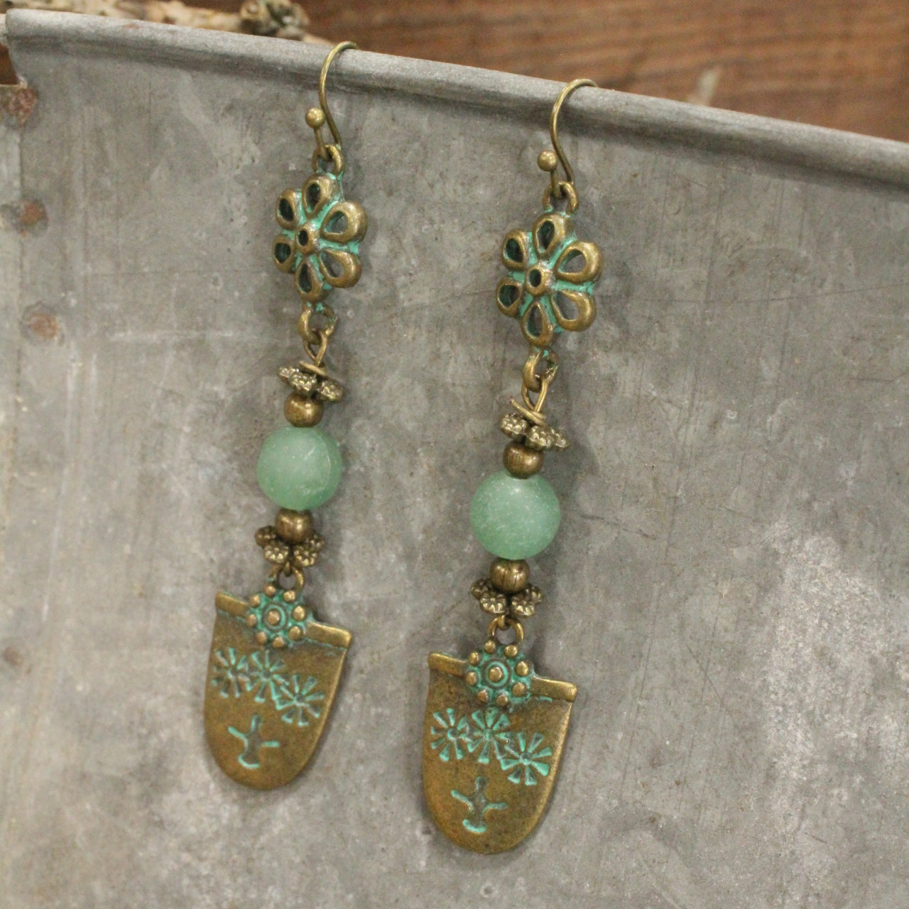 Flower Dangle Verdigris Earrings