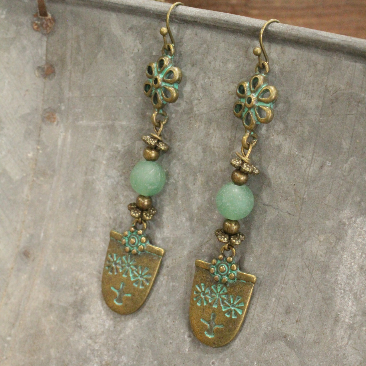 Flower Dangle Verdigris Earrings