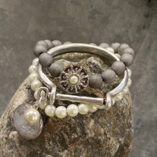 Sunny Side Up Matte Silver Bracelet Set