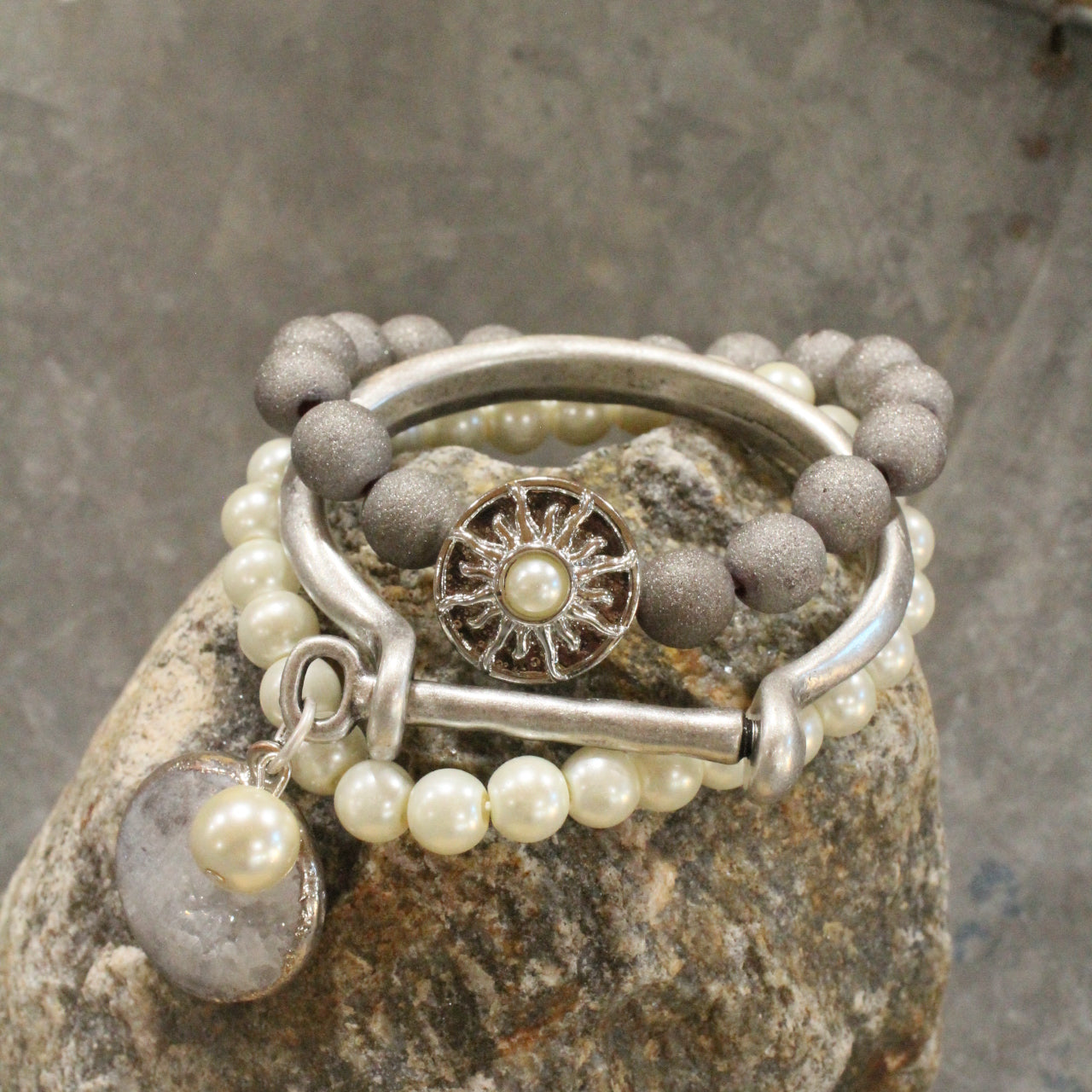 Sunny Side Up Matte Silver Bracelet Set