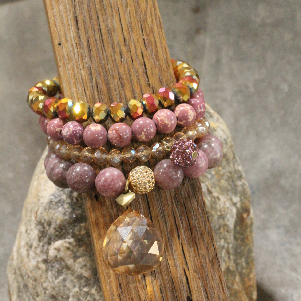 Purple & Gold Heart Bracelet Set