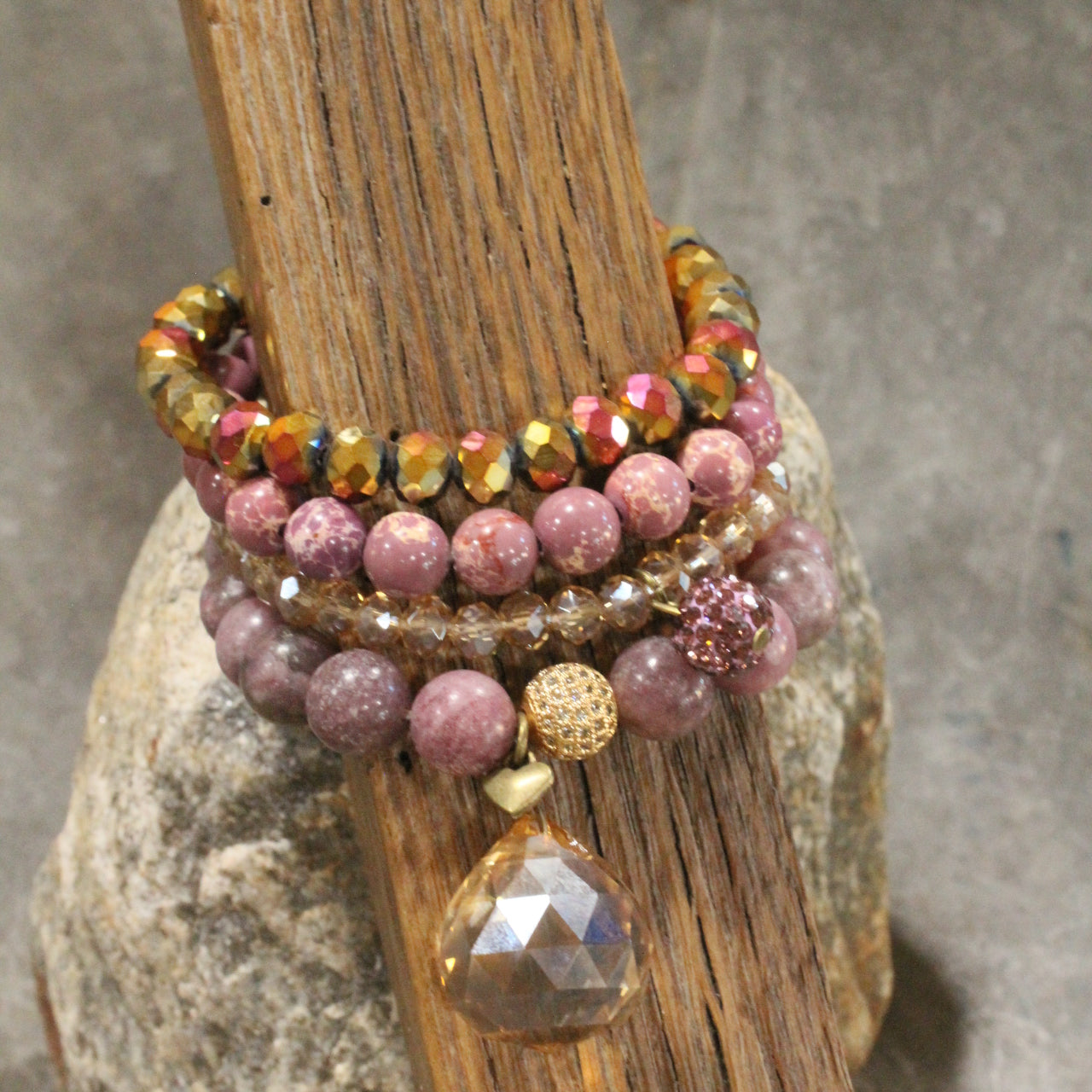 Purple & Gold Heart Bracelet Set