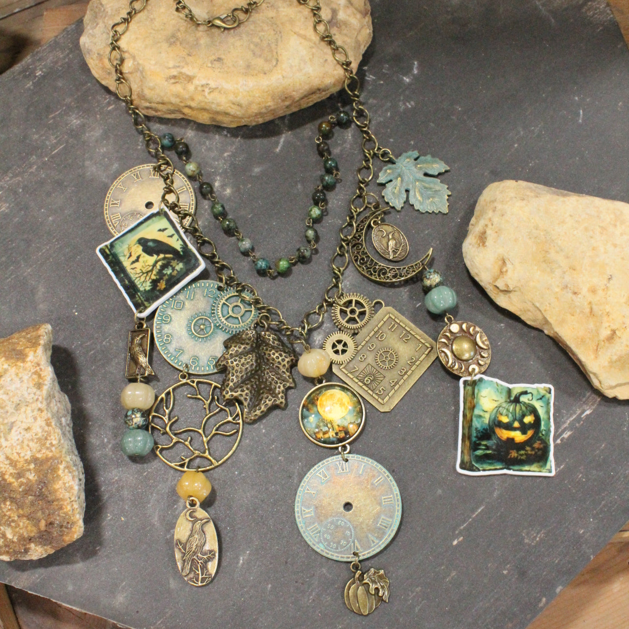 Spooky Night Sky Patina Charm'd Necklace