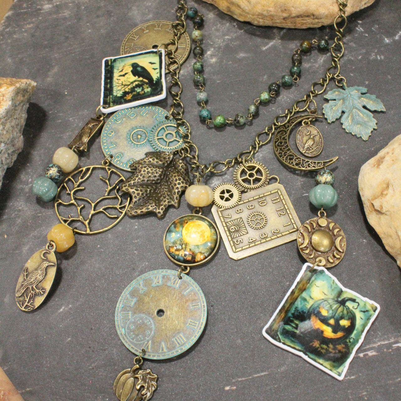 Spooky Night Sky Patina Charm'd Necklace