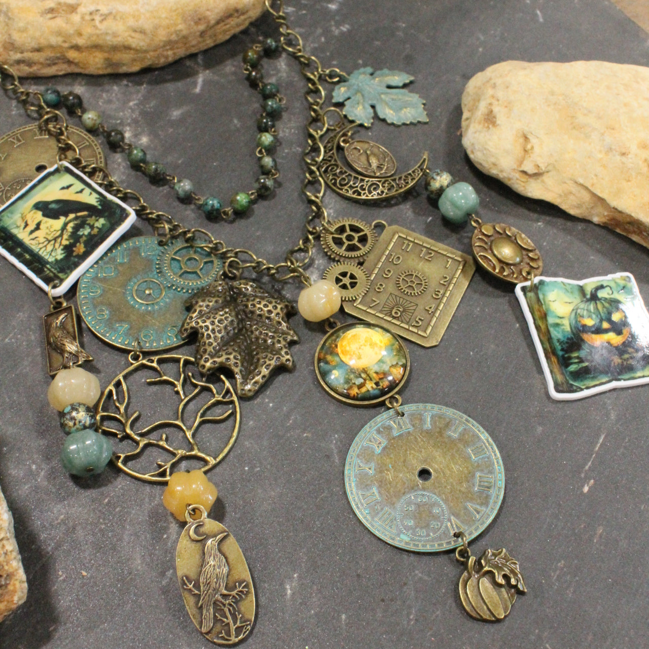 Spooky Night Sky Patina Charm'd Necklace