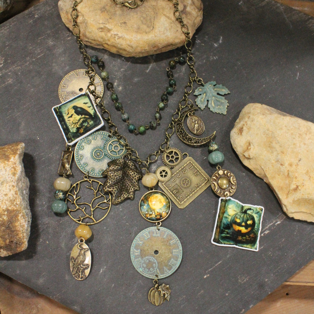 Spooky Night Sky Patina Charm'd Necklace