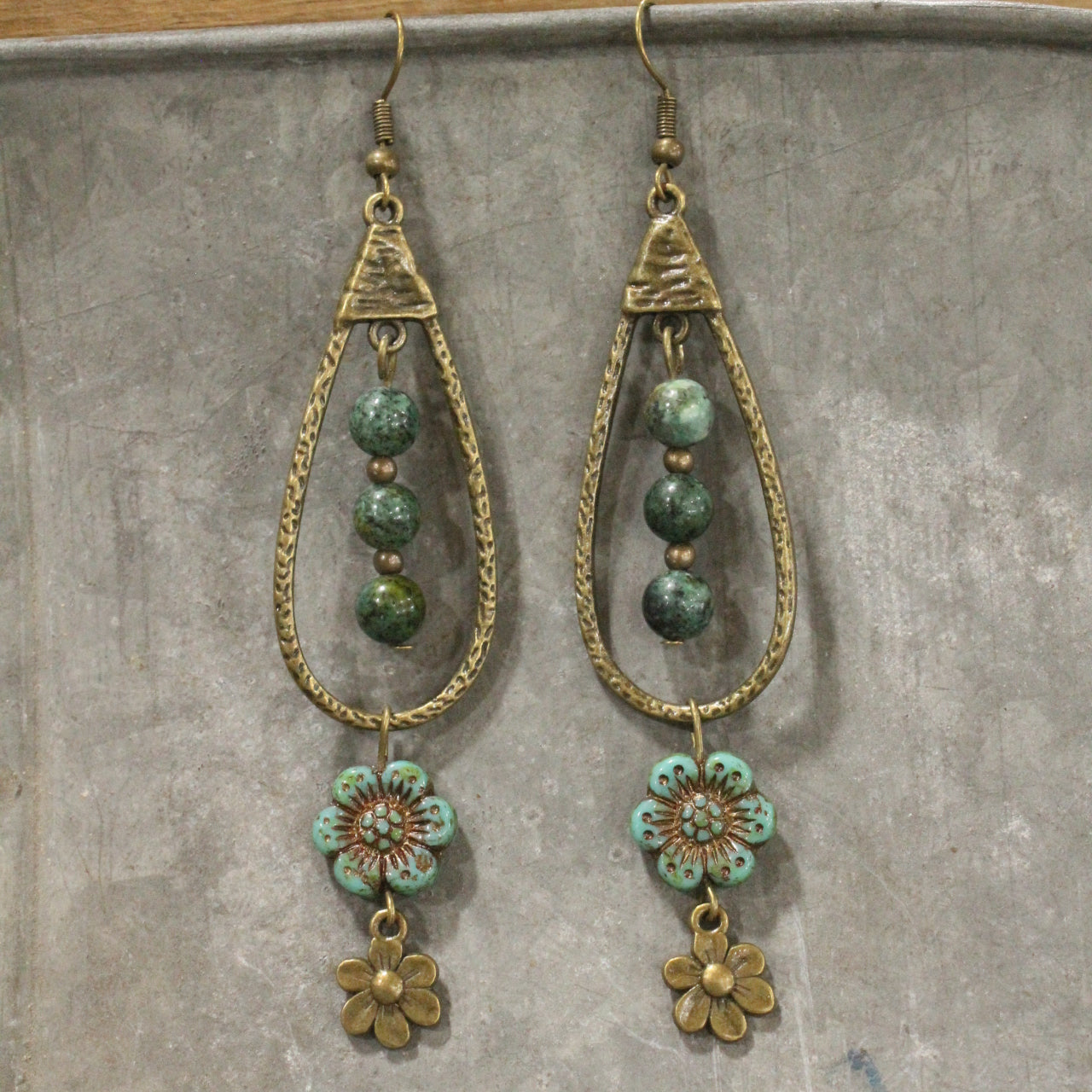 Teardrop Green Dangle Drop Earrings