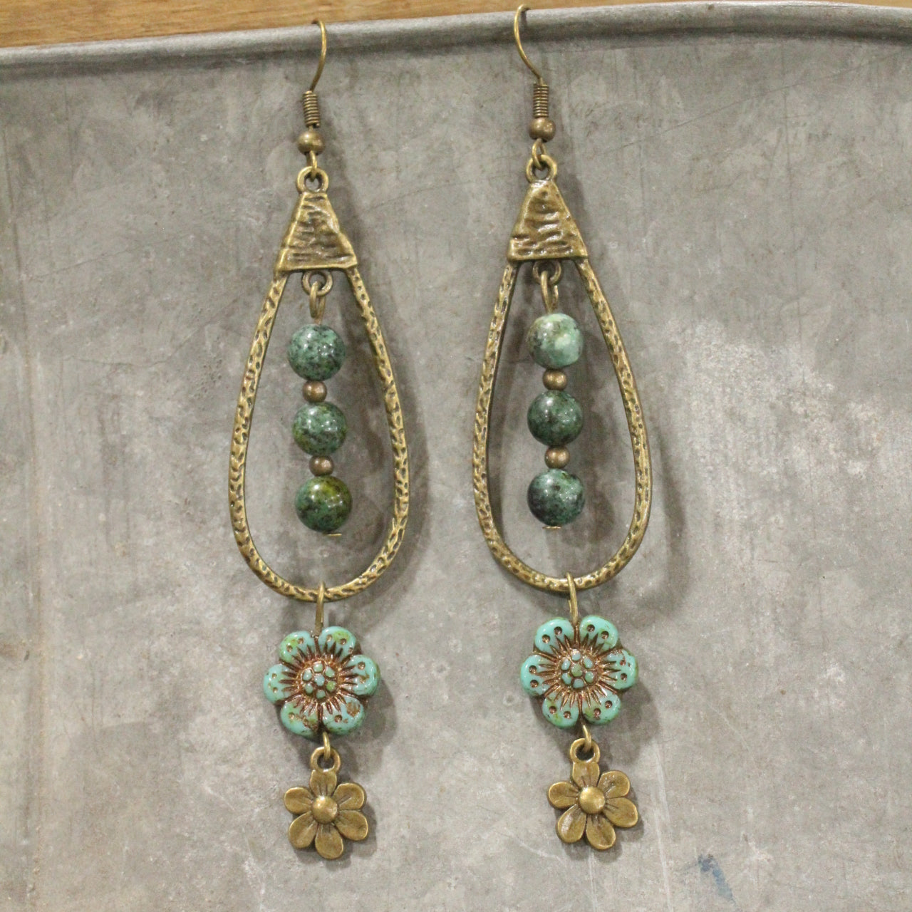 Teardrop Green Dangle Drop Earrings