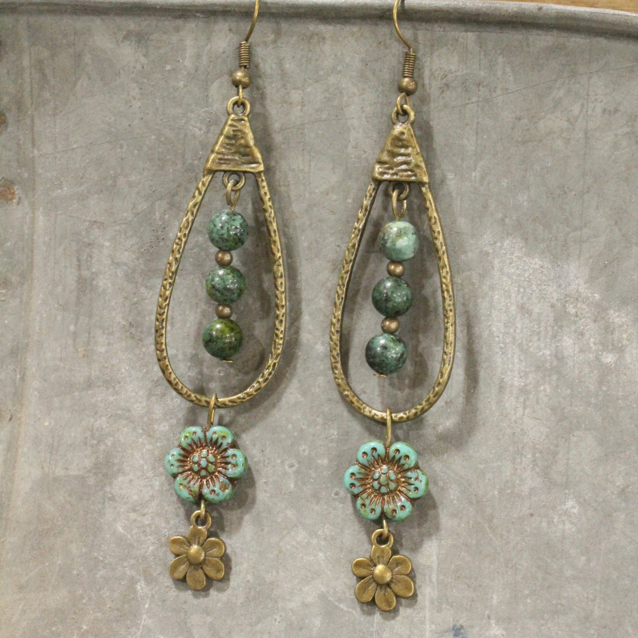 Teardrop Green Dangle Drop Earrings