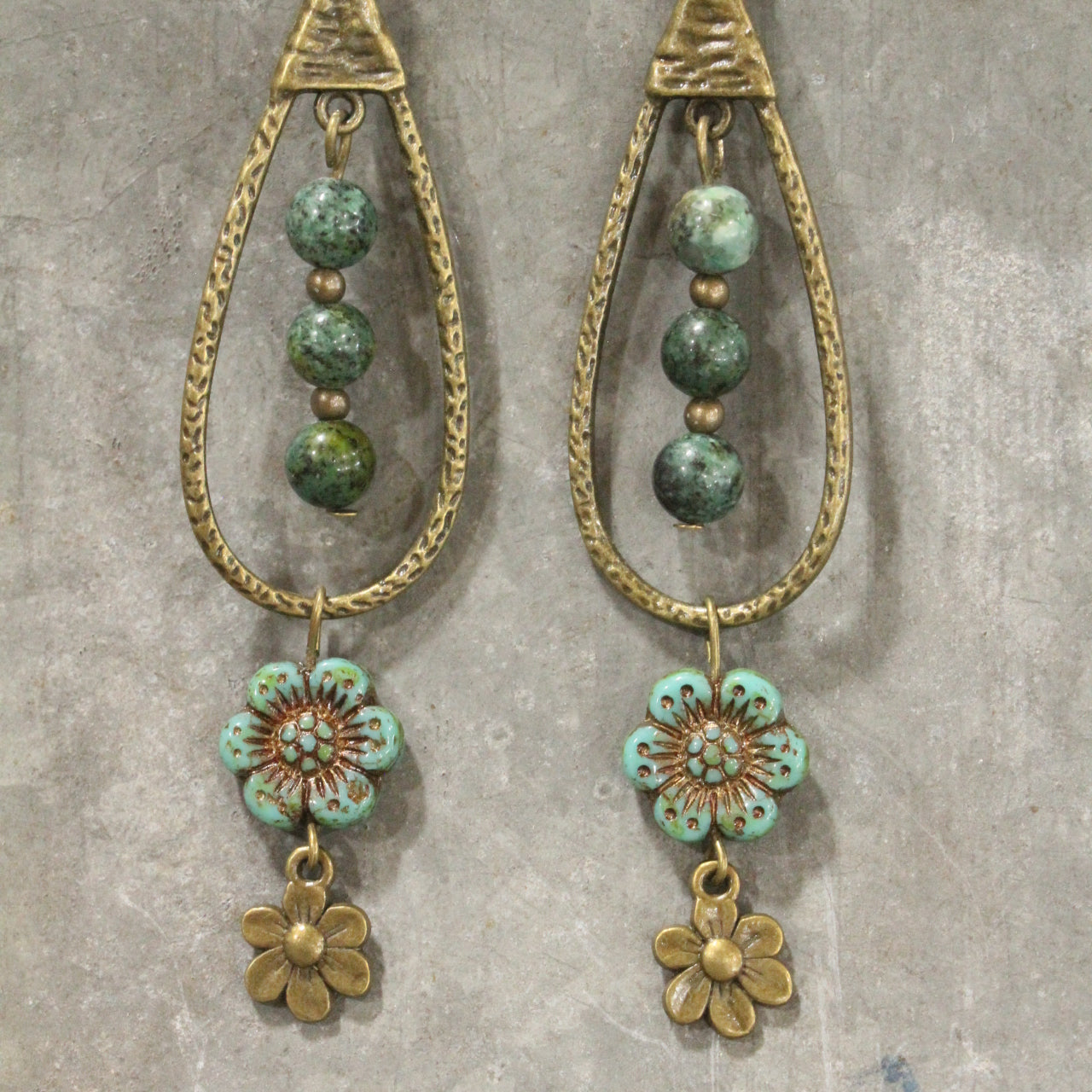 Teardrop Green Dangle Drop Earrings