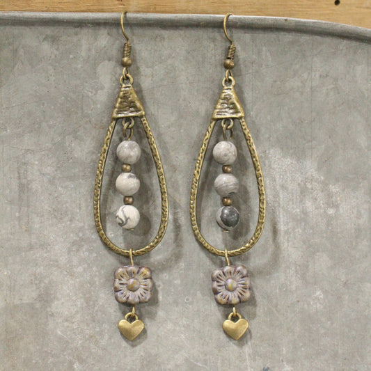 Teardrop Charcoal Dangle Drop Earrings