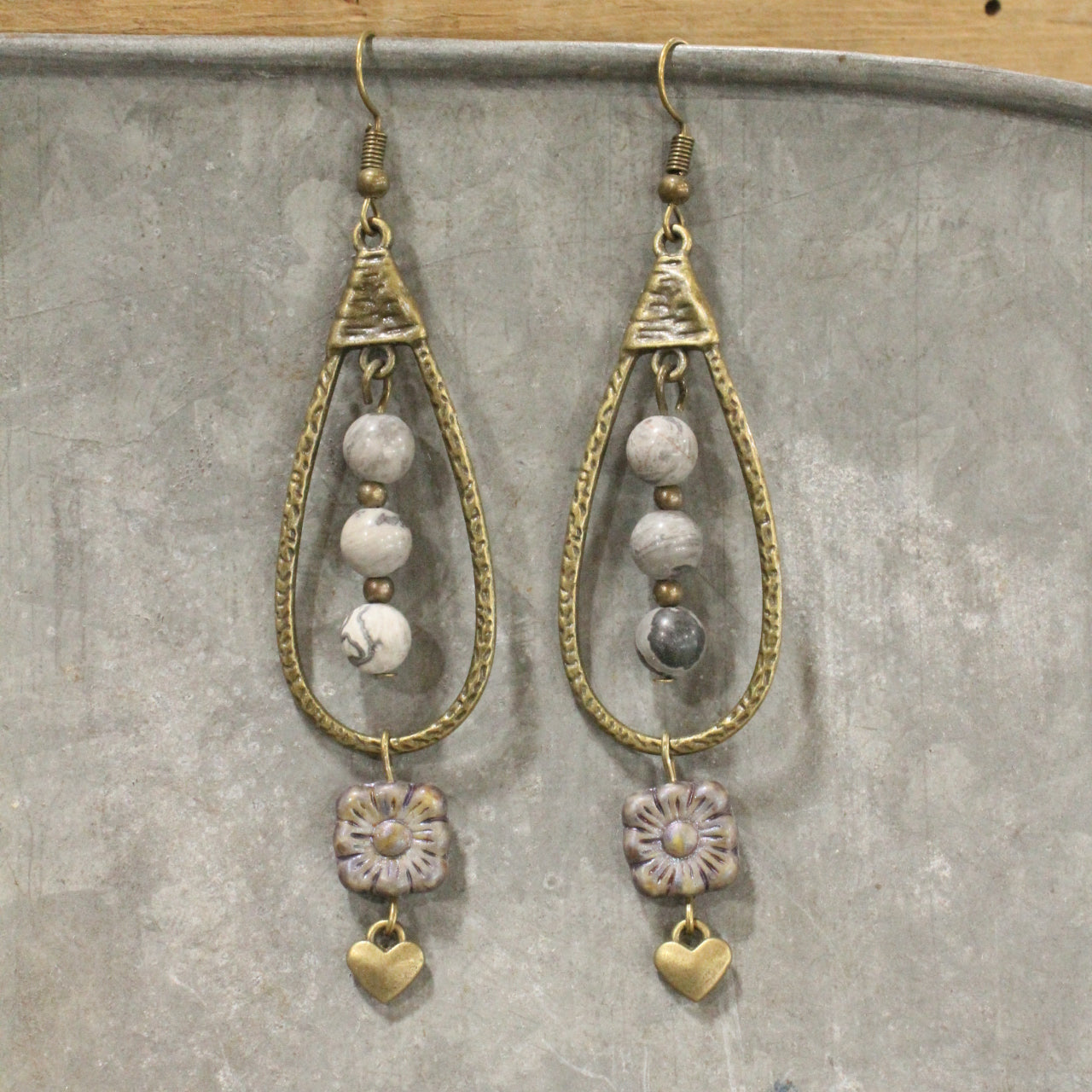 Teardrop Charcoal Dangle Drop Earrings